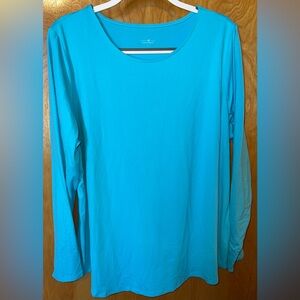 Elizabeth & Clarke ‘cool blue’ long sleeve knit top with StainTech Size 1X